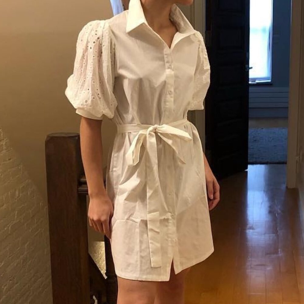 COPY - white cotton shirt dress with eyelet sleeve detail